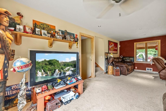 2511 Carver Ave E, Maplewood, MN 55119 - carpeted living area featuring ceiling fan