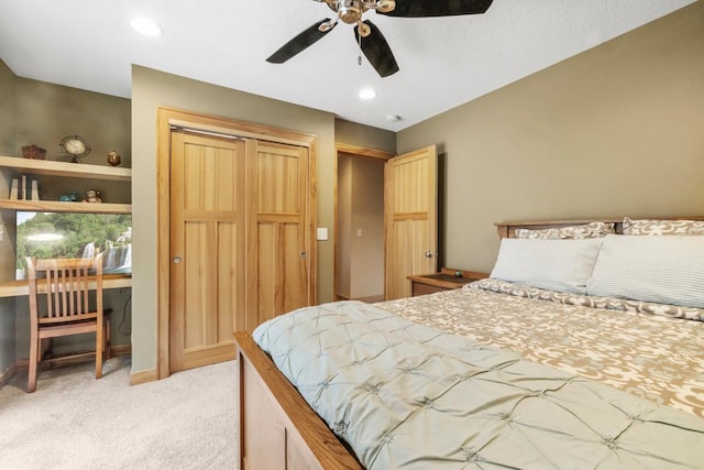 2511 Carver Ave E, Maplewood, MN 55119 - bedroom featuring light colored carpet, a closet, a ceiling fan, baseboards, and recessed lighting