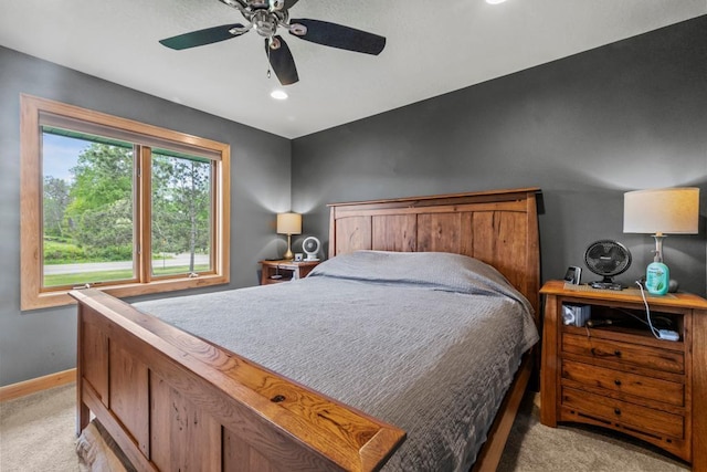 2511 Carver Ave E, Maplewood, MN 55119 - bedroom with light colored carpet, baseboards, ceiling fan, and recessed lighting