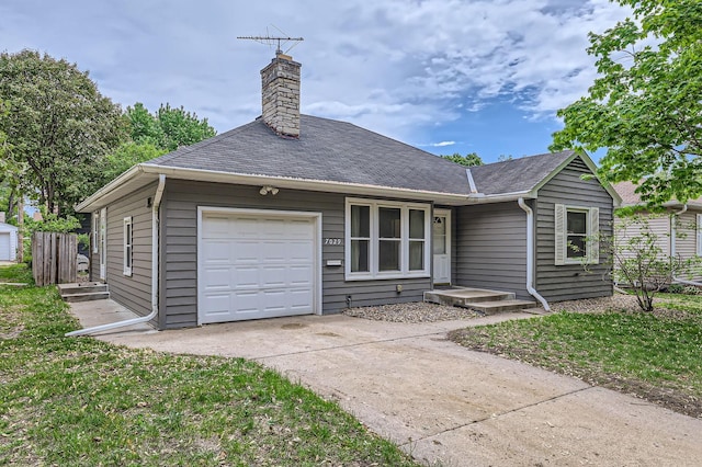 7029 Augsburg Ave S, Richfield, MN 55423 - ranch-style home with concrete driveway, a chimney, a garage, and a shingled roof