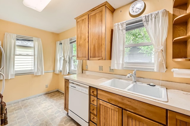 7029 Augsburg Ave S, Richfield, MN 55423 - kitchen with white dishwasher, a sink, plenty of natural light, and light countertops