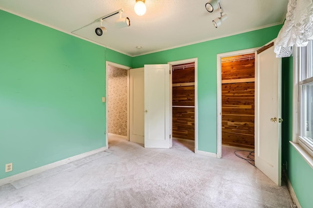 7029 Augsburg Ave S, Richfield, MN 55423 - unfurnished bedroom with rail lighting, two closets, carpet, ornamental molding, and multiple windows