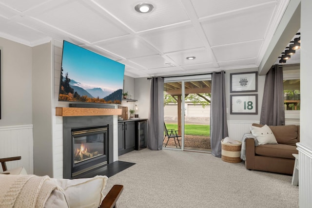 4119 Sylvia Ln S, Shoreview, MN 55126 - carpeted living area featuring a fireplace and a wainscoted wall