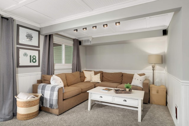 4119 Sylvia Ln S, Shoreview, MN 55126 - living area with wainscoting, light colored carpet, and ornamental molding