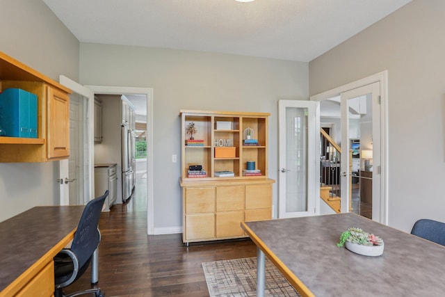 11560 Ashley Ct, Inver Grove Heights, MN 55077 - dining room with dark wood-type flooring, french doors, baseboards, and stairs