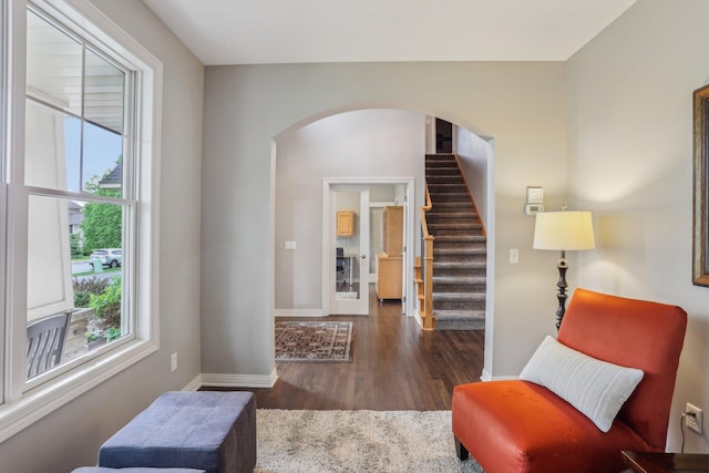 11560 Ashley Ct, Inver Grove Heights, MN 55077 - sitting room with wood finished floors, healthy amount of natural light, baseboards, and stairs