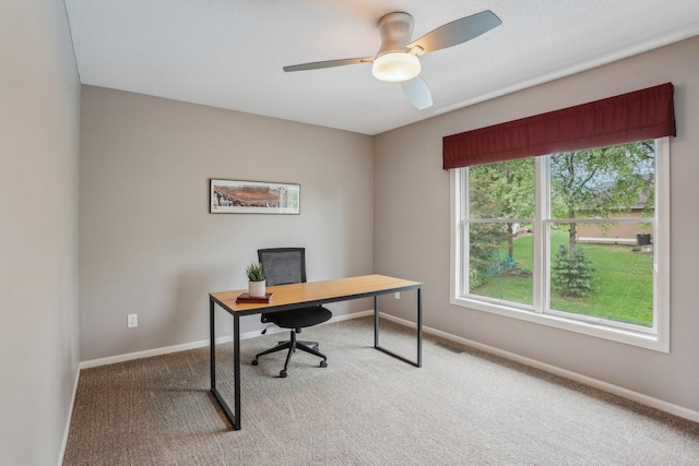 11560 Ashley Ct, Inver Grove Heights, MN 55077 - home office with carpet flooring, baseboards, and ceiling fan