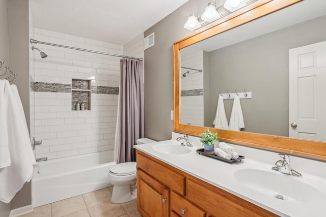 11560 Ashley Ct, Inver Grove Heights, MN 55077 - full bathroom with tile patterned flooring, shower / bath combination with curtain, toilet, and double vanity
