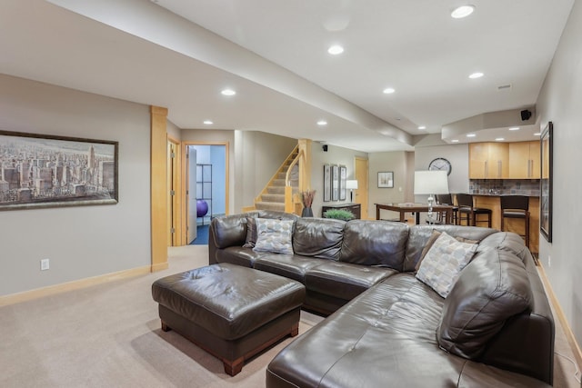 11560 Ashley Ct, Inver Grove Heights, MN 55077 - living area featuring recessed lighting, stairway, baseboards, and light carpet