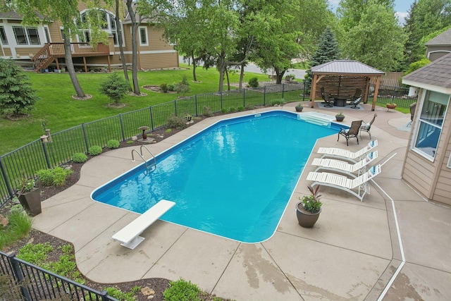 11560 Ashley Ct, Inver Grove Heights, MN 55077 - view of swimming pool featuring a gazebo, a diving board, and a patio