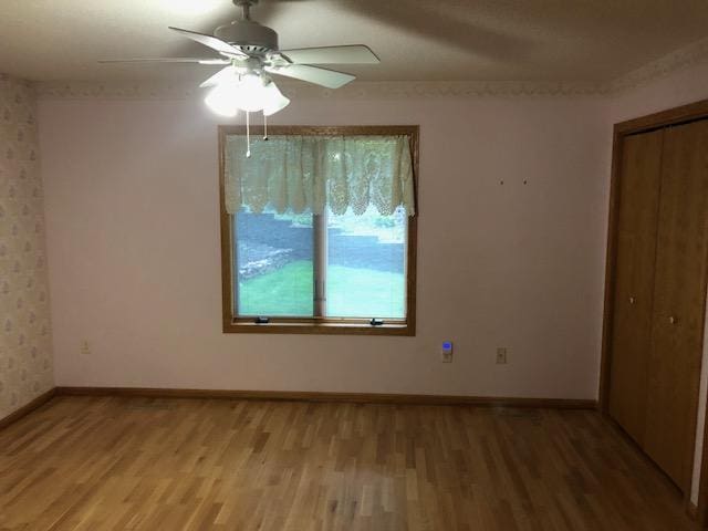 2023 Woodcrest Ln SW, Rochester, MN 55902 - empty room featuring light wood-style flooring, ceiling fan, and baseboards