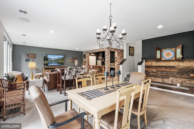 7023 61st St S, Cottage Grove, MN 55016 - carpeted dining area featuring a chandelier, recessed lighting, and stairway