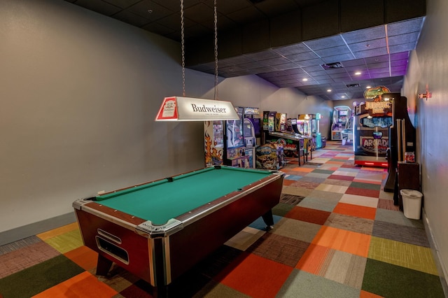 502 Cleveland Blvd W Unit 2400, Walker, MN 56484 - recreation room with a paneled ceiling, billiards table, and carpet flooring