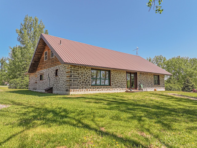 12926 Daisy Ln SW, Farwell, MN 56327 - view of front of property with a front lawn, metal roof, and stone siding