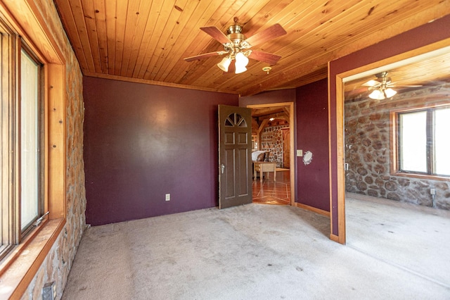 12926 Daisy Ln SW, Farwell, MN 56327 - spare room featuring a ceiling fan, wood ceiling, and carpet flooring