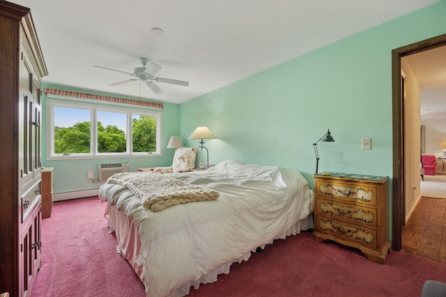 4360 Brookside Ct Unit 305, Edina, MN 55436 - carpeted bedroom with a baseboard heating unit, a wall mounted AC, and ceiling fan