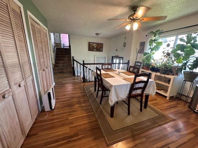 22 Cottonwood Ct, Babbitt, MN 55706 - dining space with ceiling fan, wood finished floors, and a textured ceiling