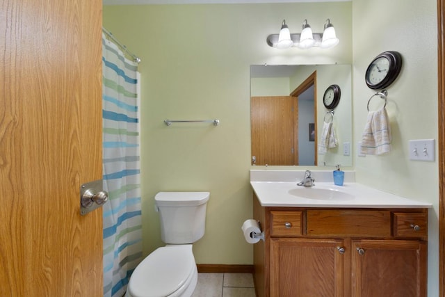 105 Owl Path, Mankato, MN 56001 - bathroom with tile patterned flooring, toilet, vanity, baseboards, and a shower with curtain