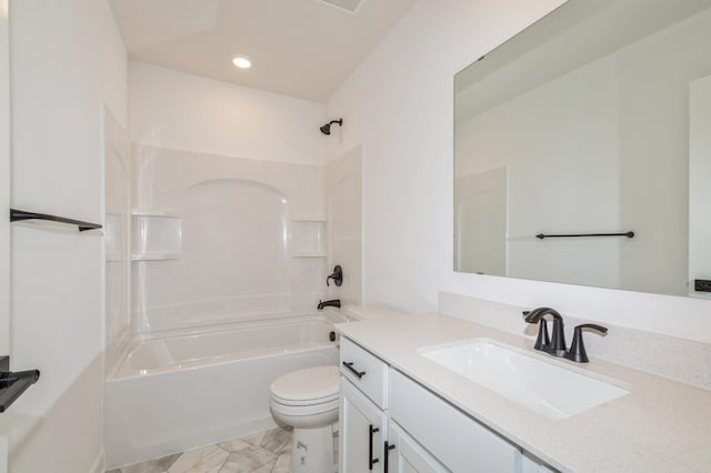 2354 Jandell Ave NE, Saint Michael, MN 55376 - full bath with tub / shower combination, toilet, marble finish flooring, vanity, and recessed lighting