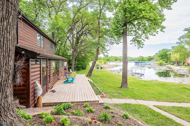 41780 Kansas Point Ln, Pelican Rapids, MN 56572 - deck featuring a water view, a lawn, and view of scattered trees