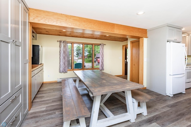 41780 Kansas Point Ln, Pelican Rapids, MN 56572 - dining room featuring a baseboard radiator, recessed lighting, wood finished floors, and baseboards