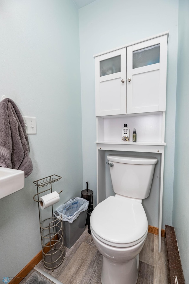 41780 Kansas Point Ln, Pelican Rapids, MN 56572 - bathroom featuring wood finished floors, toilet, and baseboards