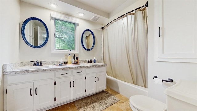 13993 Crosstown Blvd NW, Andover, MN 55304 - bathroom with double vanity, shower / bath combination with curtain, and recessed lighting