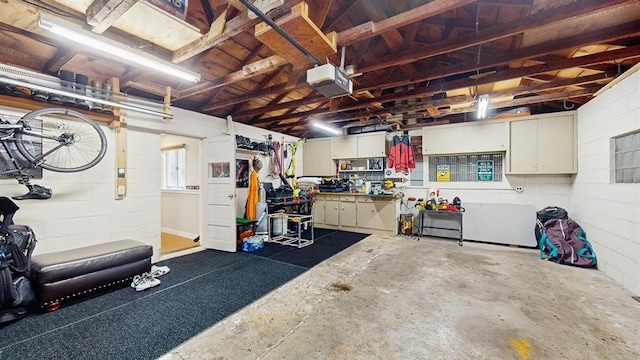 13993 Crosstown Blvd NW, Andover, MN 55304 - garage with a garage door opener, concrete block wall, and a workshop area