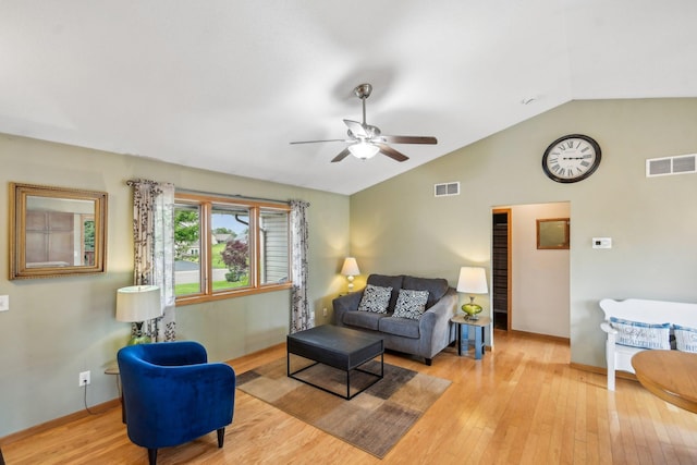 106 Prairie Grass Dr, Osceola, WI 54020 - living area with a ceiling fan, vaulted ceiling, and light wood finished floors