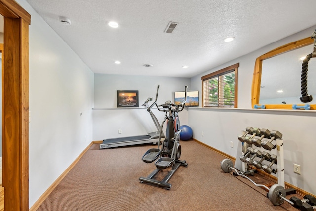106 Prairie Grass Dr, Osceola, WI 54020 - exercise room with carpet, a textured ceiling, and recessed lighting