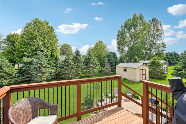 106 Prairie Grass Dr, Osceola, WI 54020 - wooden deck with a shed and a lawn