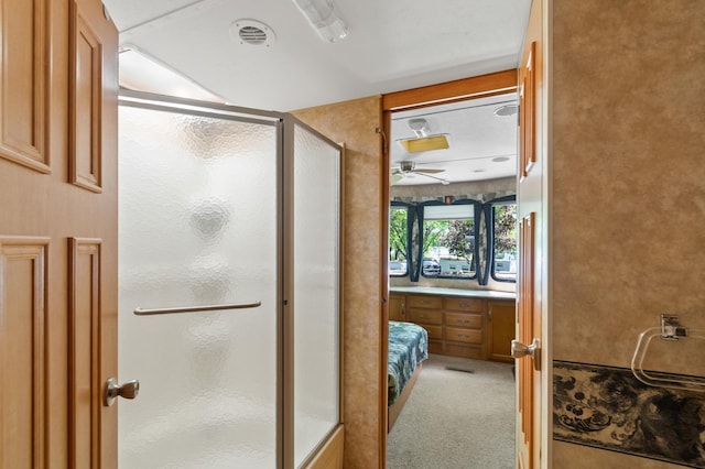 5181 Fish Hook Dr SW Unit 44, Lake Mary Twp, MN 56308 - ensuite bathroom with a stall shower and ceiling fan