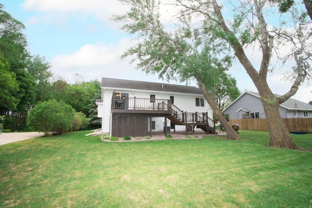 2109 Haughton Ave, North Mankato, MN 56003 - back of house featuring stairway and a wooden deck