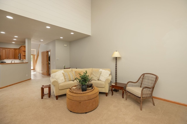 2804 Viola Heights Dr NE, Rochester, MN 55906 - living area featuring light carpet, recessed lighting, and baseboards