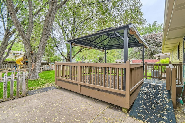 wooden deck with a gazebo