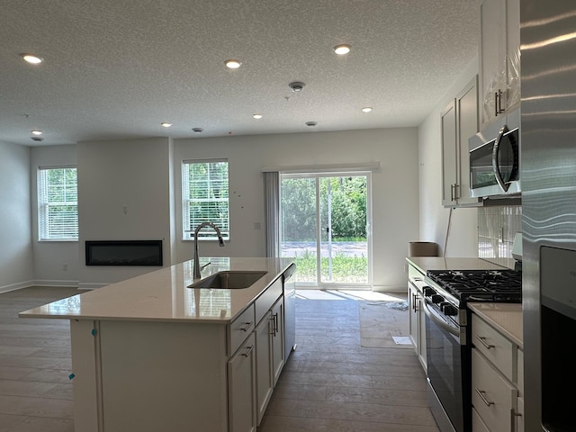 20025 62nd Pl, Corcoran, MN 55340 - kitchen featuring a sink, stainless steel appliances, hardwood / wood-style flooring, recessed lighting, and a textured ceiling