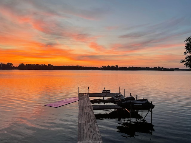 16263 Amelia Rd, Glenwood Twp, MN 56334 - dock featuring a water view and boat lift