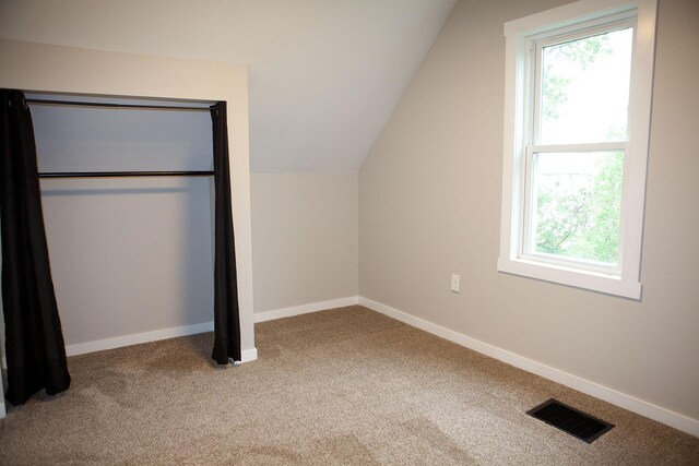 213 Lake Ave, Detroit Lakes, MN 56501 - additional living space featuring carpet, healthy amount of natural light, lofted ceiling, and baseboards