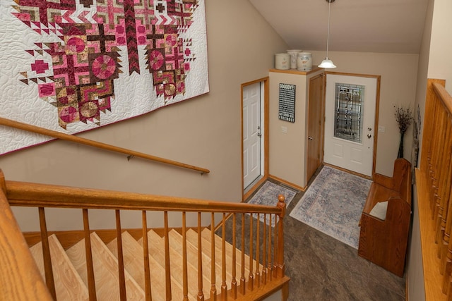 420 Cedar Ct NE, Pine Island, MN 55963 - foyer featuring lofted ceiling and stairway