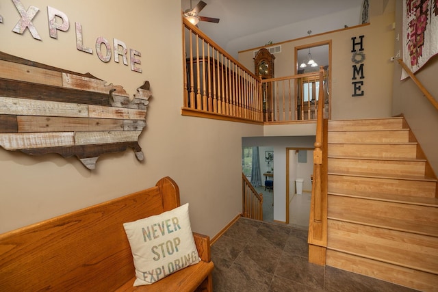 420 Cedar Ct NE, Pine Island, MN 55963 - stairway with a ceiling fan and tile patterned floors