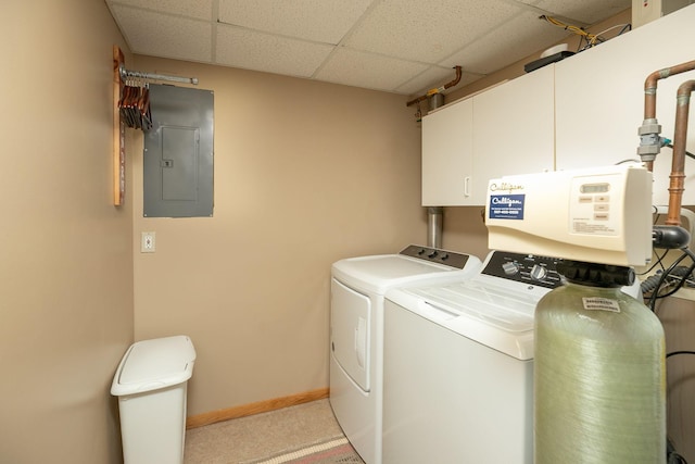 420 Cedar Ct NE, Pine Island, MN 55963 - washroom with electric panel, independent washer and dryer, cabinet space, and baseboards