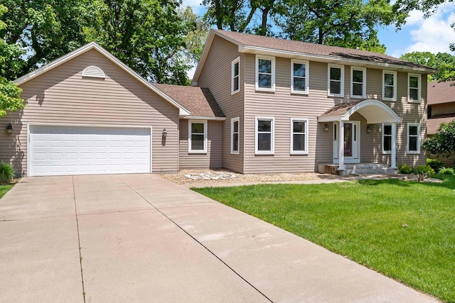 13545 Glasgow Ln, Apple Valley, MN 55124 - colonial-style house with an attached garage, a front lawn, driveway, and roof with shingles