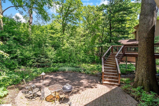 13545 Glasgow Ln, Apple Valley, MN 55124 - view of patio with stairway and a wooden deck