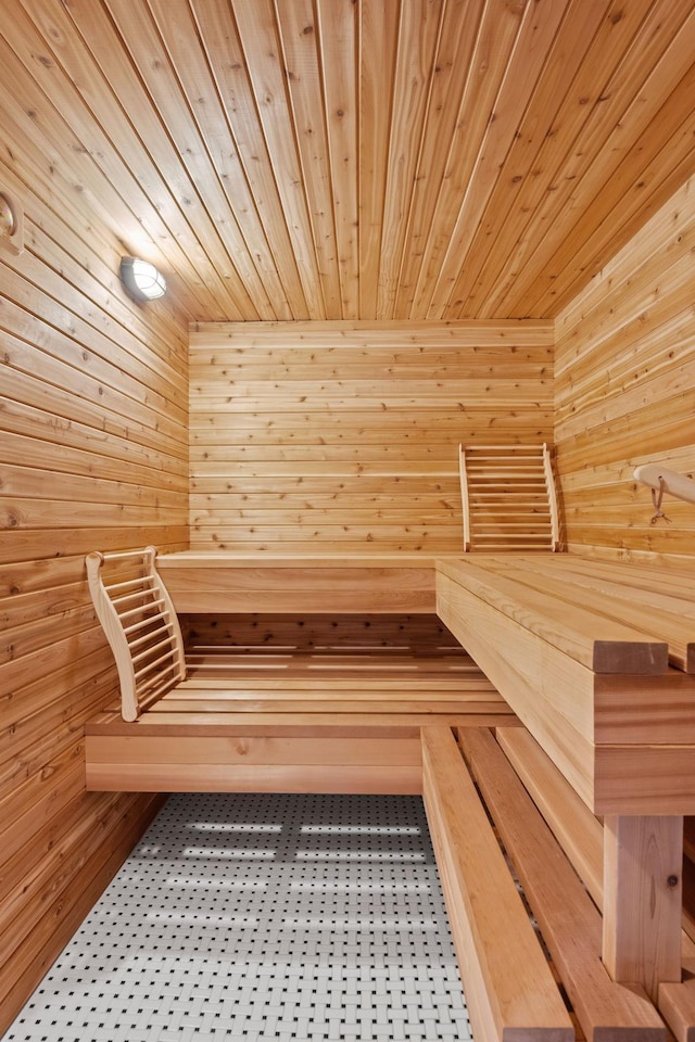 16216 Gleason Lake Rd, Minnetonka, MN 55391 - sauna featuring wood ceiling and wood walls