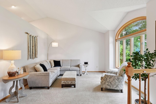 1378 Dunsmore Dr, Waconia, MN 55387 - carpeted living room featuring lofted ceiling and baseboards