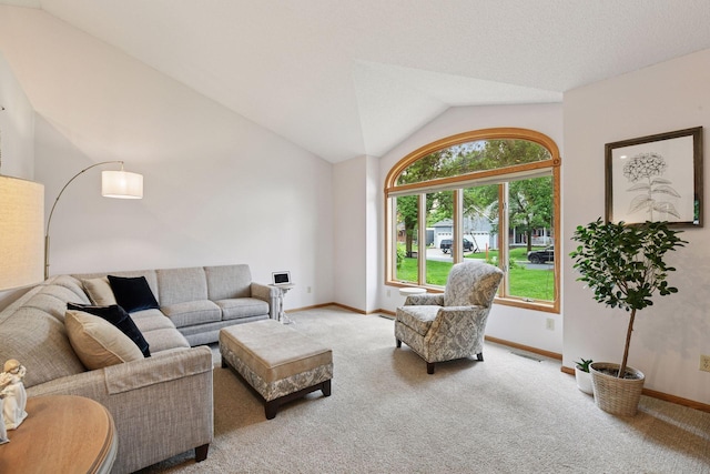 1378 Dunsmore Dr, Waconia, MN 55387 - carpeted living area featuring lofted ceiling and baseboards