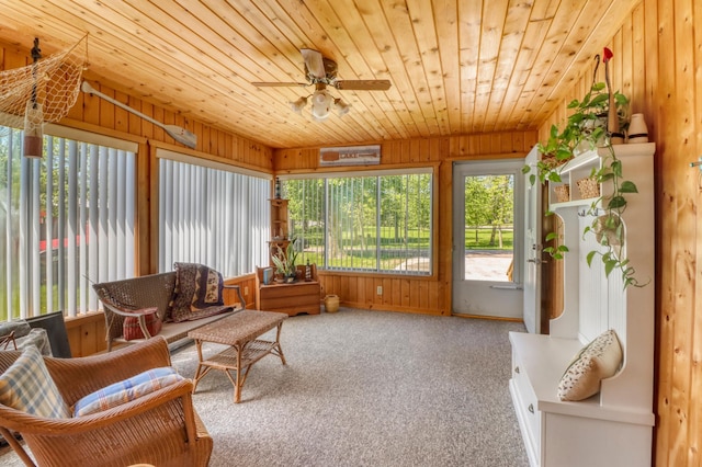 25934 Brolin Beach Rd, Detroit Twp, MN 56501 - sunroom / solarium with wooden ceiling, carpet, and wooden walls