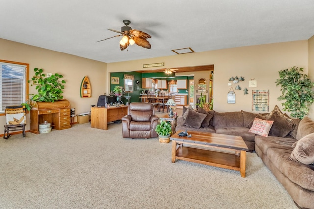 25934 Brolin Beach Rd, Detroit Twp, MN 56501 - carpeted living room featuring a ceiling fan