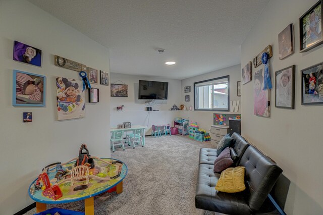 17690 Clayton Ave E, Vermillion Twp, MN 55068 - recreation room with carpet floors, a textured ceiling, and recessed lighting