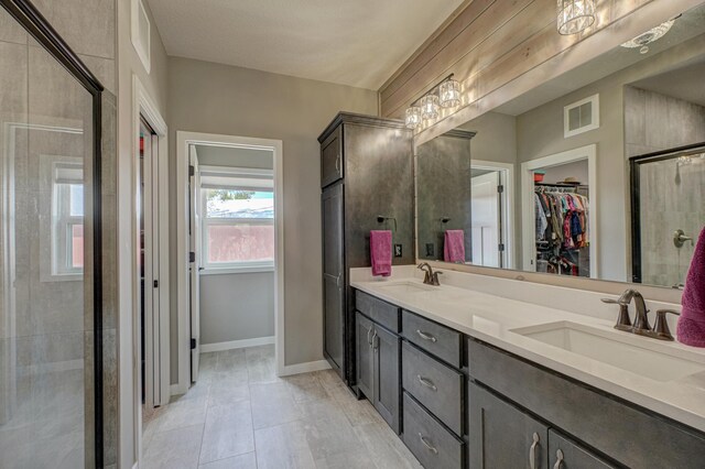 17690 Clayton Ave E, Vermillion Twp, MN 55068 - bathroom with a spacious closet, double vanity, a shower stall, and baseboards